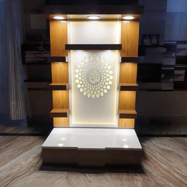 Wooden Customized Mandir/ Temple With Led Lights & OM Design (Copy) - Image 8