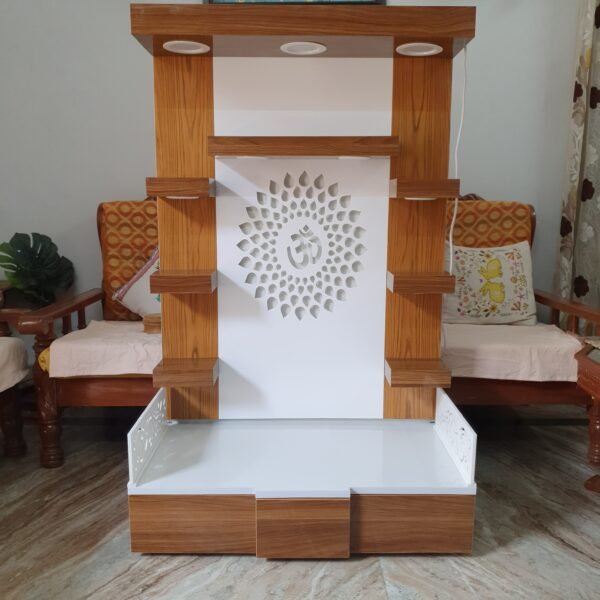 Wooden Customized Mandir/ Temple With Led Lights & OM Design (Copy) - Image 2