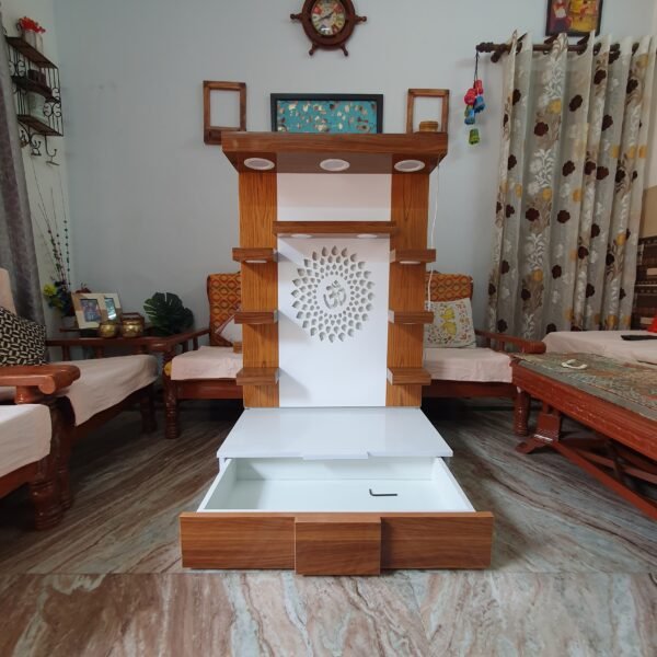 Wooden Customized Mandir/ Temple With Led Lights & OM Design (Copy) - Image 5