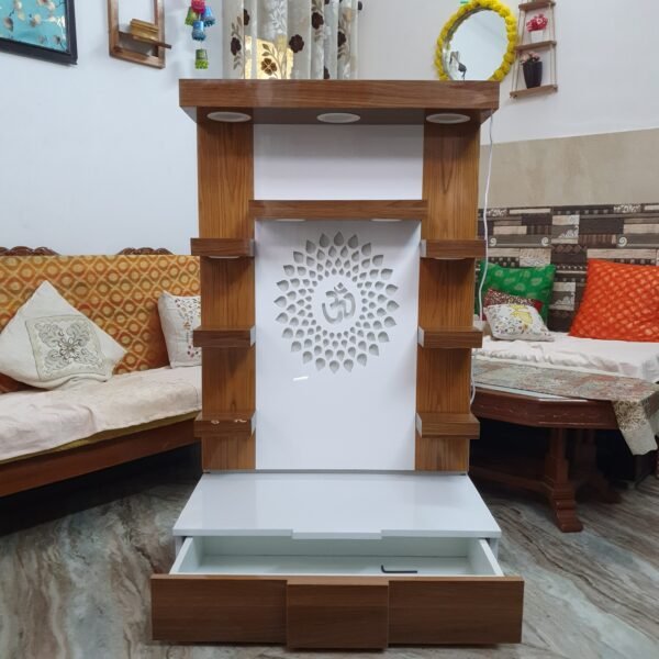 Wooden Customized Mandir/ Temple With Led Lights & OM Design (Copy) - Image 9