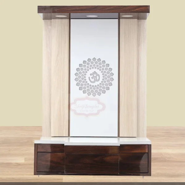Wooden Customized Mandir/ Temple With Led Lights & OM Design