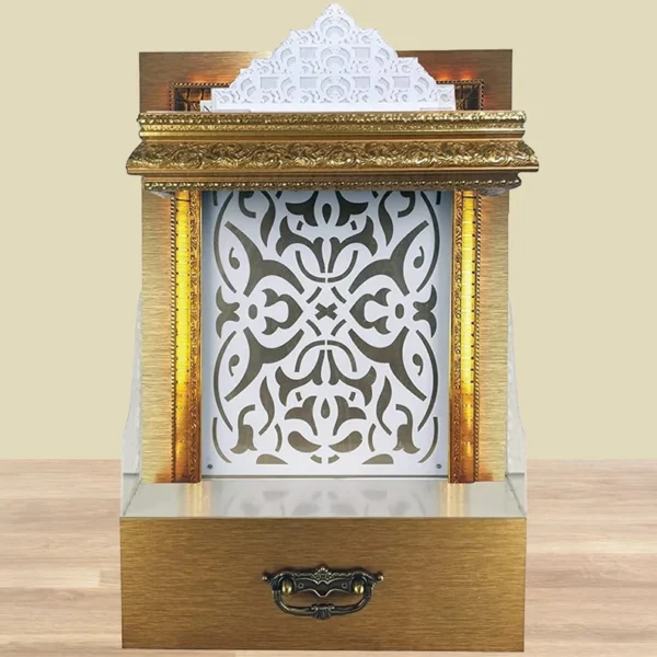 Wooden Customized Mandir/ Temple With Led Lights & Side Panels | Wall Hanging Mandir For Home & Office