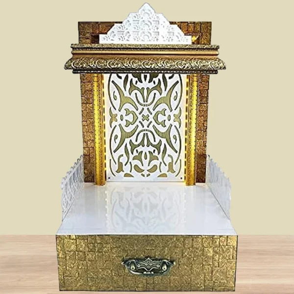 Wooden Customized Mandir/ Temple With Led Lights & Side Panels | Wall Hanging Mandir For Home & Office